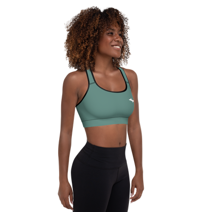 Michigan Upper Peninsula Padded Sports Bra (w/ UP Outline) | Copper Green