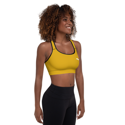 Michigan Upper Peninsula Padded Sports Bra (w/ UP Outline) | Gold