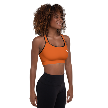 Michigan Upper Peninsula Padded Sports Bra (w/ UP Outline) | Maple Leaf Orange