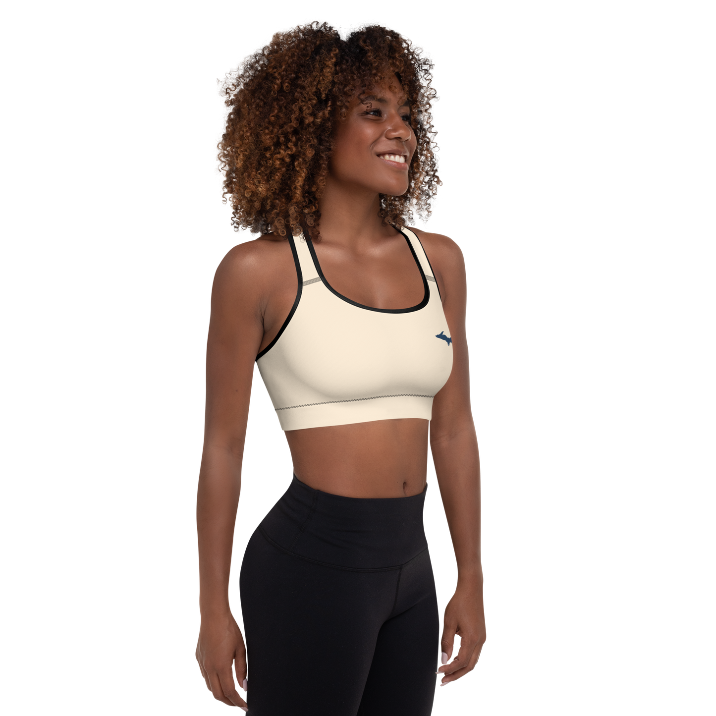 Michigan Upper Peninsula Padded Sports Bra (w/ UP Outline) | Champagne White