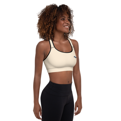 Michigan Upper Peninsula Padded Sports Bra (w/ UP Outline) | Champagne White