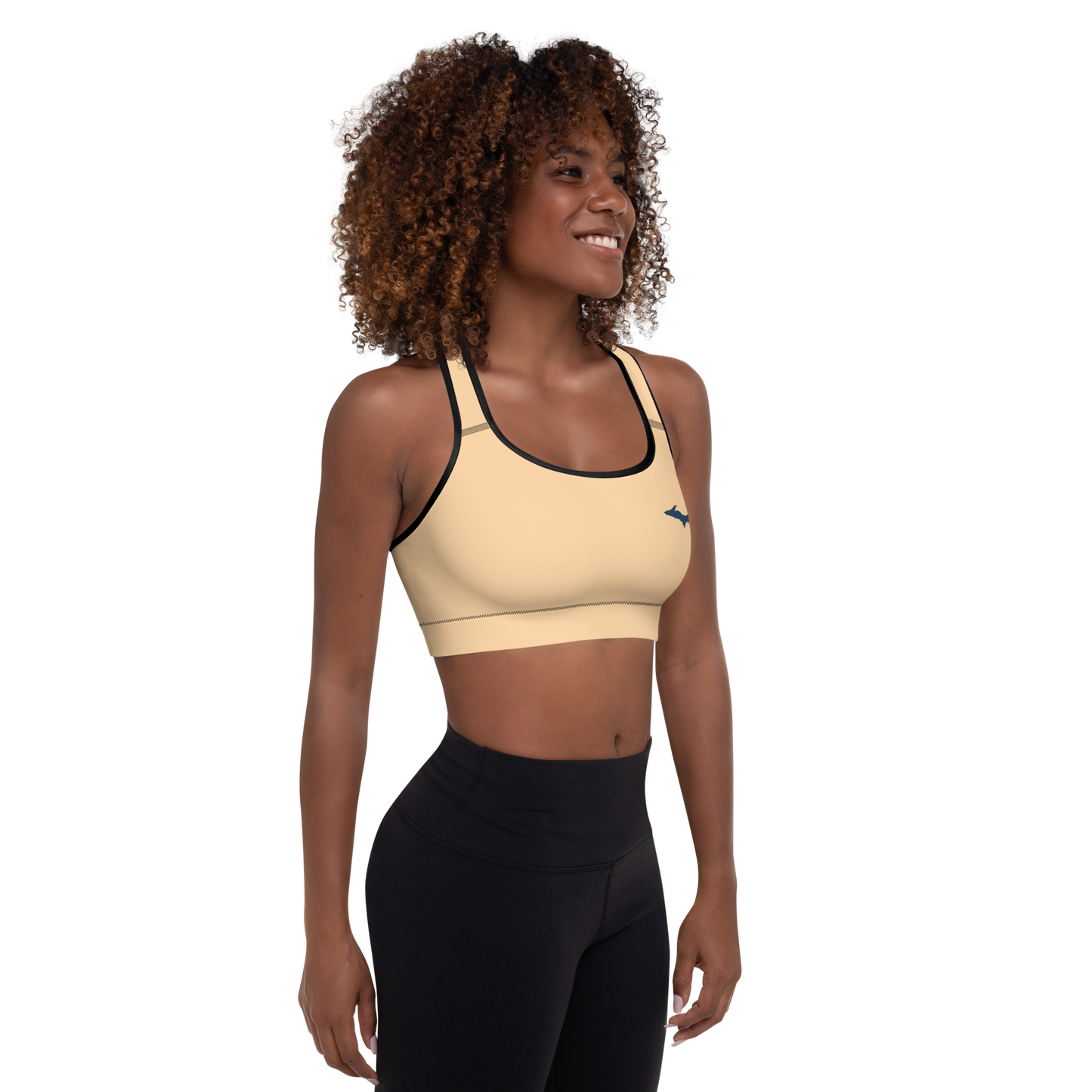 Michigan Upper Peninsula Padded Sports Bra (w/ UP Outline) | Pale Apricot