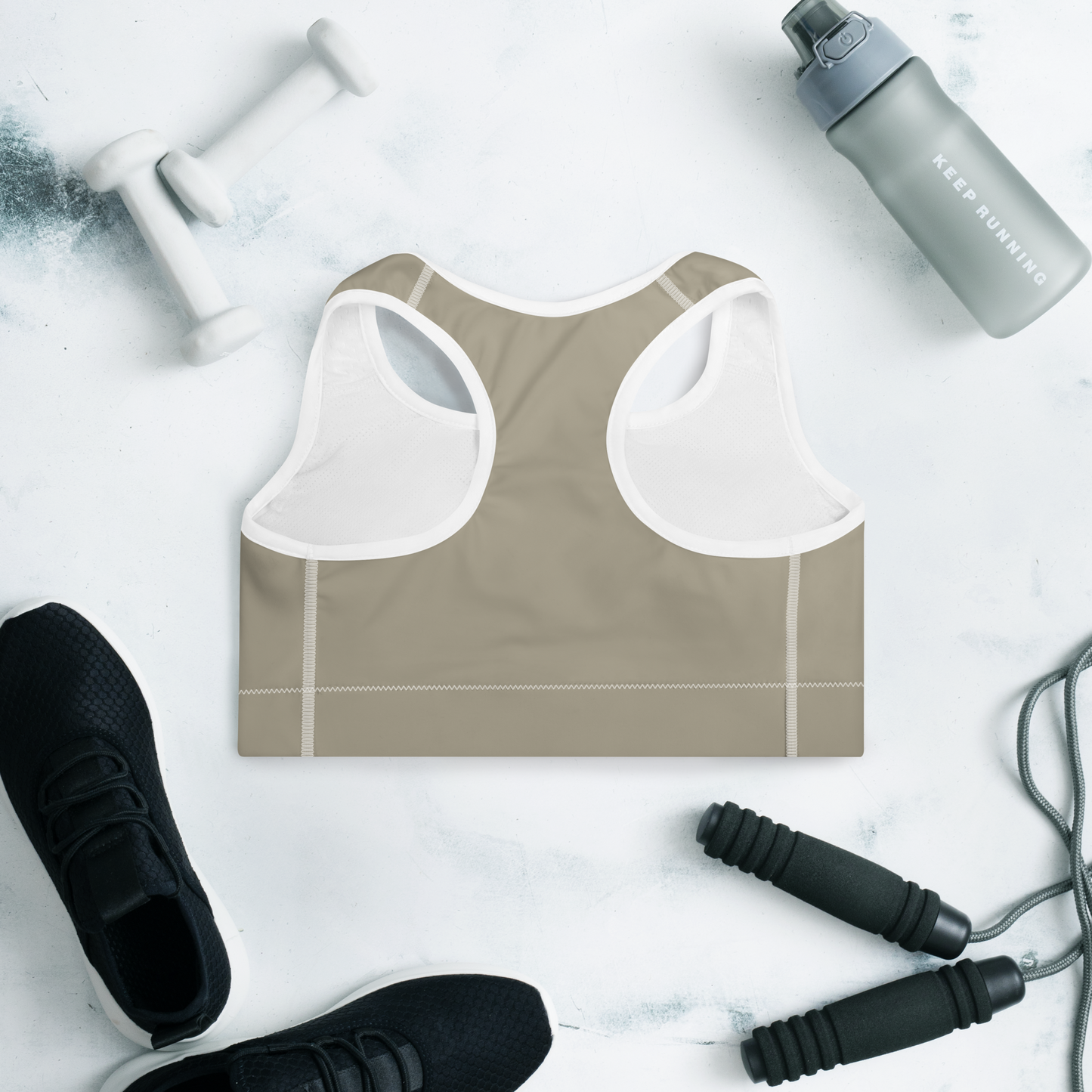 Michigan Upper Peninsula Padded Sports Bra (w/ UP Outline) | Petoskey Stone Beige