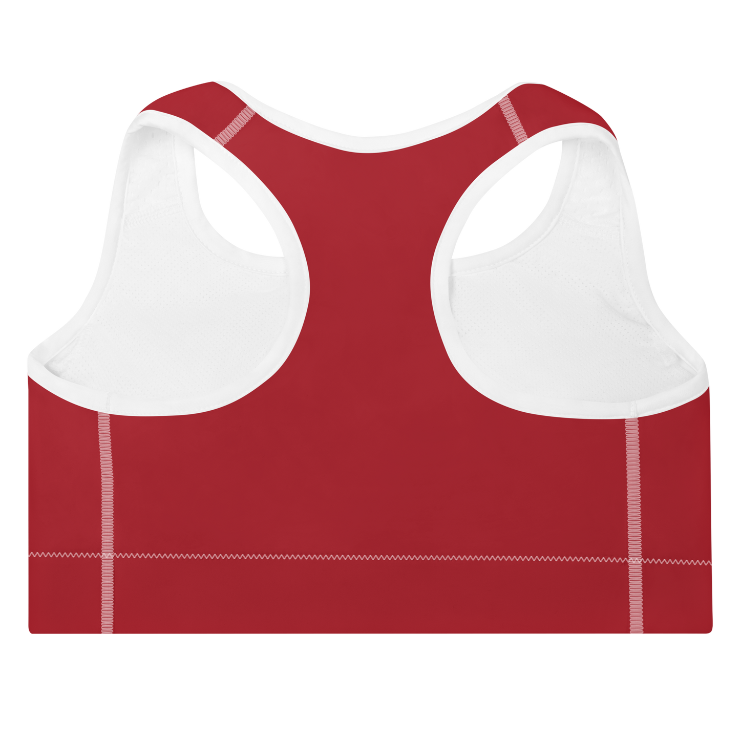 Michigan Upper Peninsula Padded Sports Bra (w/ UP USA Flag Outline) | Thimbleberry Red