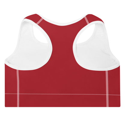 Michigan Upper Peninsula Padded Sports Bra (w/ UP USA Flag Outline) | Thimbleberry Red