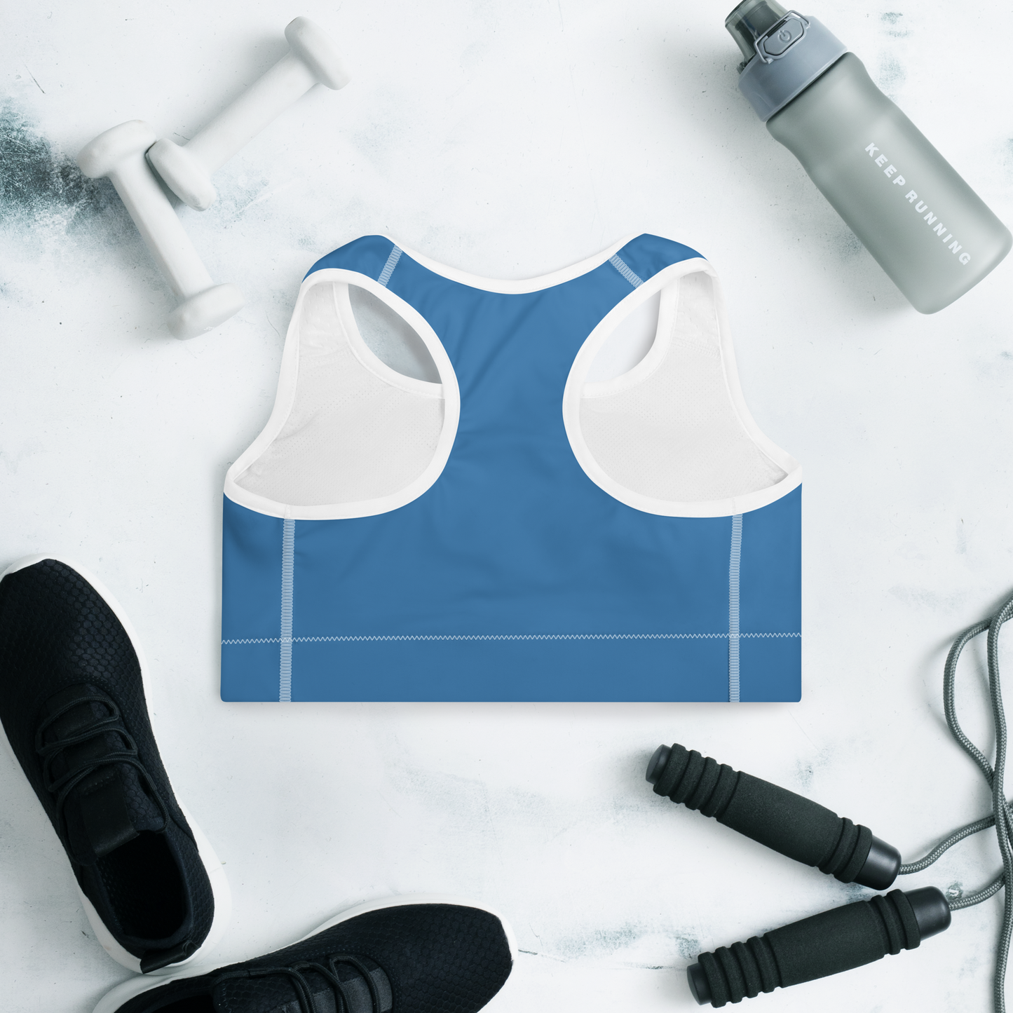 Michigan Upper Peninsula Padded Sports Bra (w/ UP Outline) | Lake Superior Blue