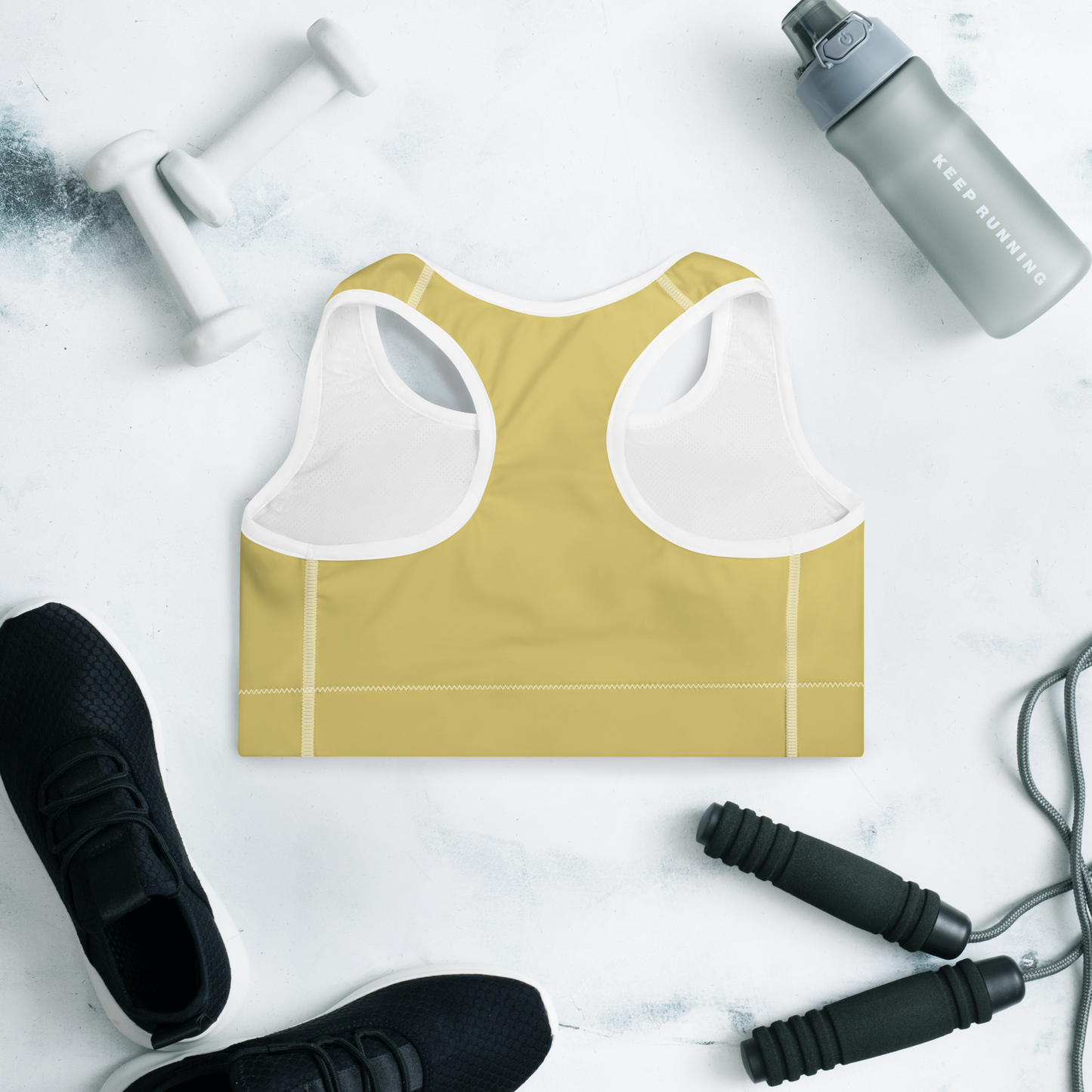 Michigan Upper Peninsula Padded Sports Bra (w/ UP Outline) | Plum Yellow