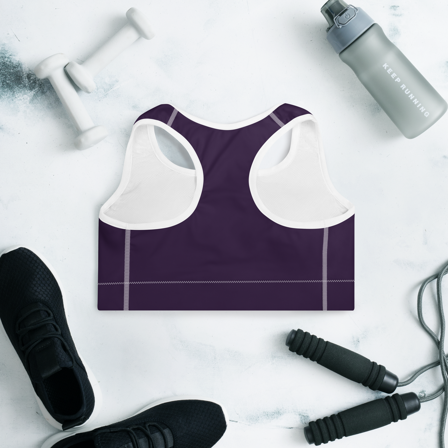 Michigan Upper Peninsula Padded Sports Bra (w/ UP Outline) | Blackcurrant Color