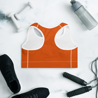 Michigan Upper Peninsula Padded Sports Bra (w/ UP Outline) | Maple Leaf Orange