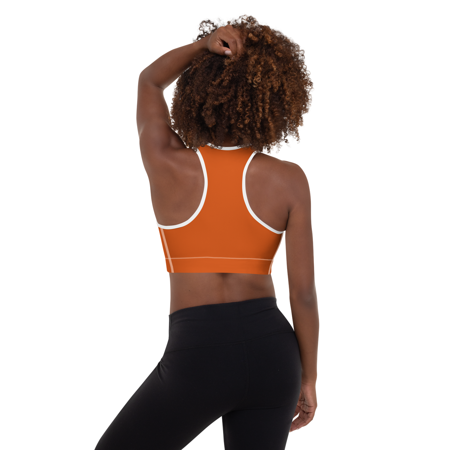 Michigan Upper Peninsula Padded Sports Bra (w/ UP Outline) | Maple Leaf Orange