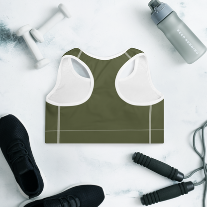 Michigan Upper Peninsula Padded Sports Bra (w/ UP Outline) | Army Green