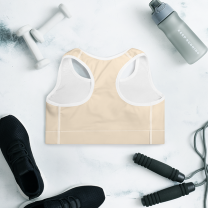 Michigan Upper Peninsula Padded Sports Bra (w/ UP Outline) | Champagne White