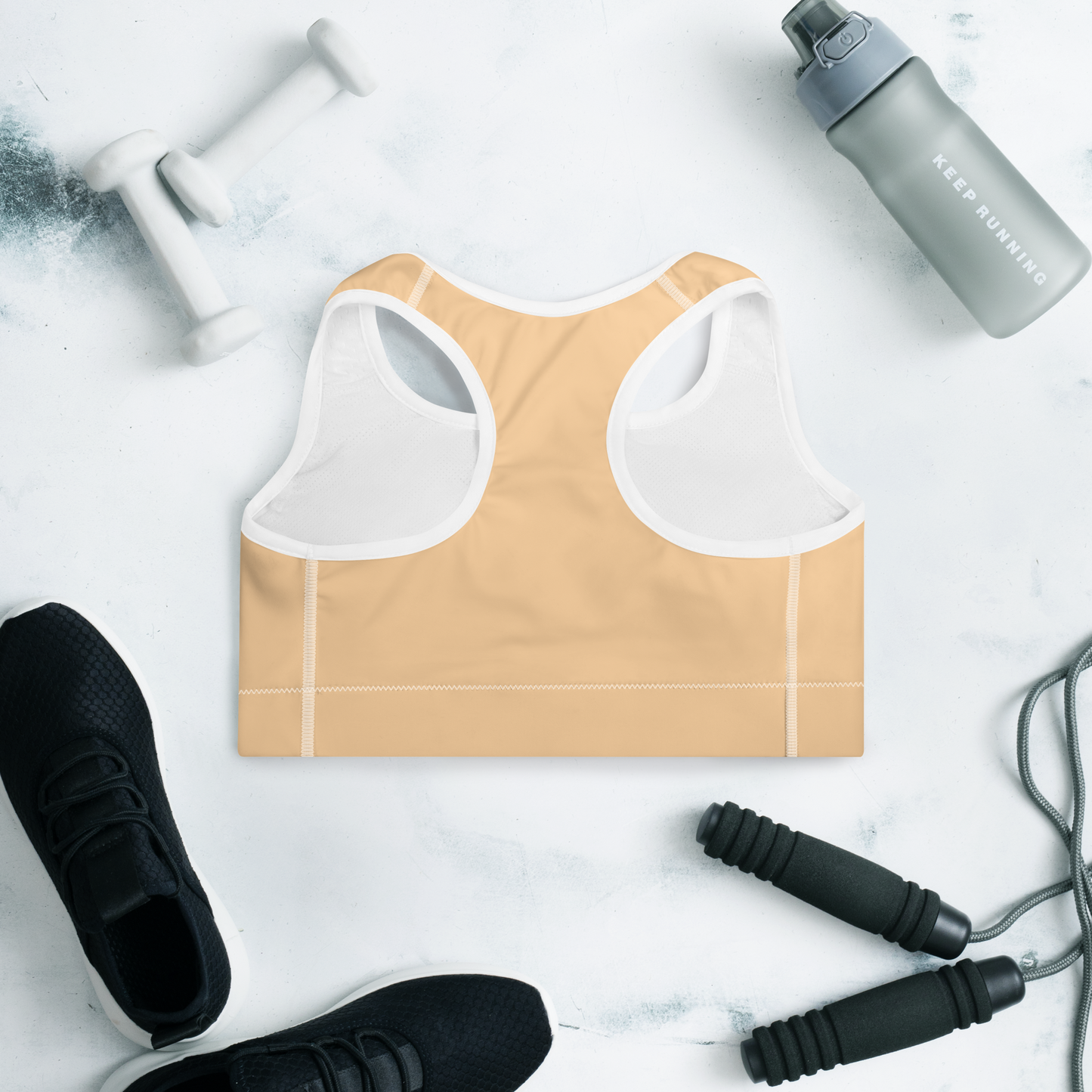 Michigan Upper Peninsula Padded Sports Bra (w/ UP Outline) | Pale Apricot