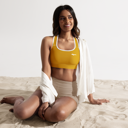 Michigan Upper Peninsula Padded Sports Bra (w/ UP Outline) | Gold