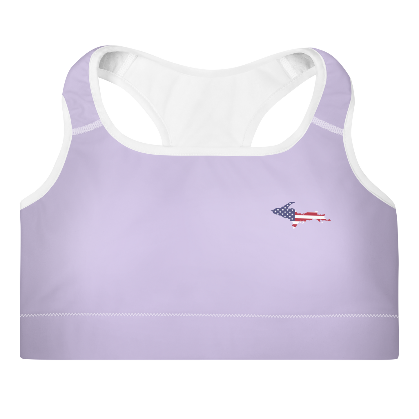 Michigan Upper Peninsula Padded Sports Bra (w/ UP USA Flag Outline) | Lavender