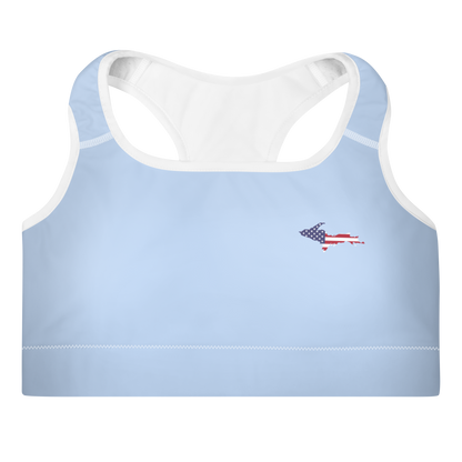 Michigan Upper Peninsula Padded Sports Bra (w/ UP USA Flag Outline) | Light Blue