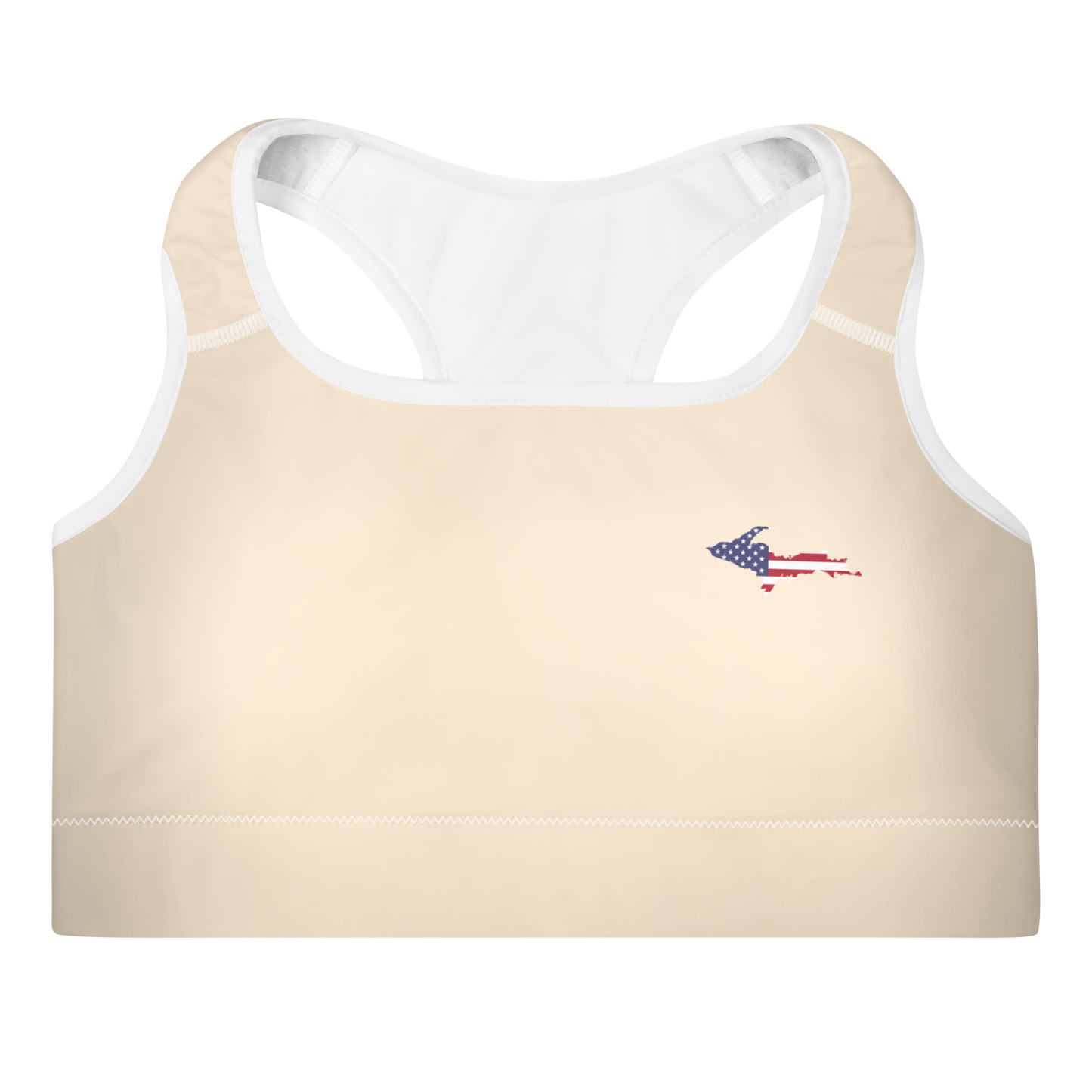 Michigan Upper Peninsula Padded Sports Bra (w/ UP USA Flag Outline) | Champagne White