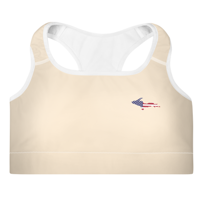 Michigan Upper Peninsula Padded Sports Bra (w/ UP USA Flag Outline) | Champagne White