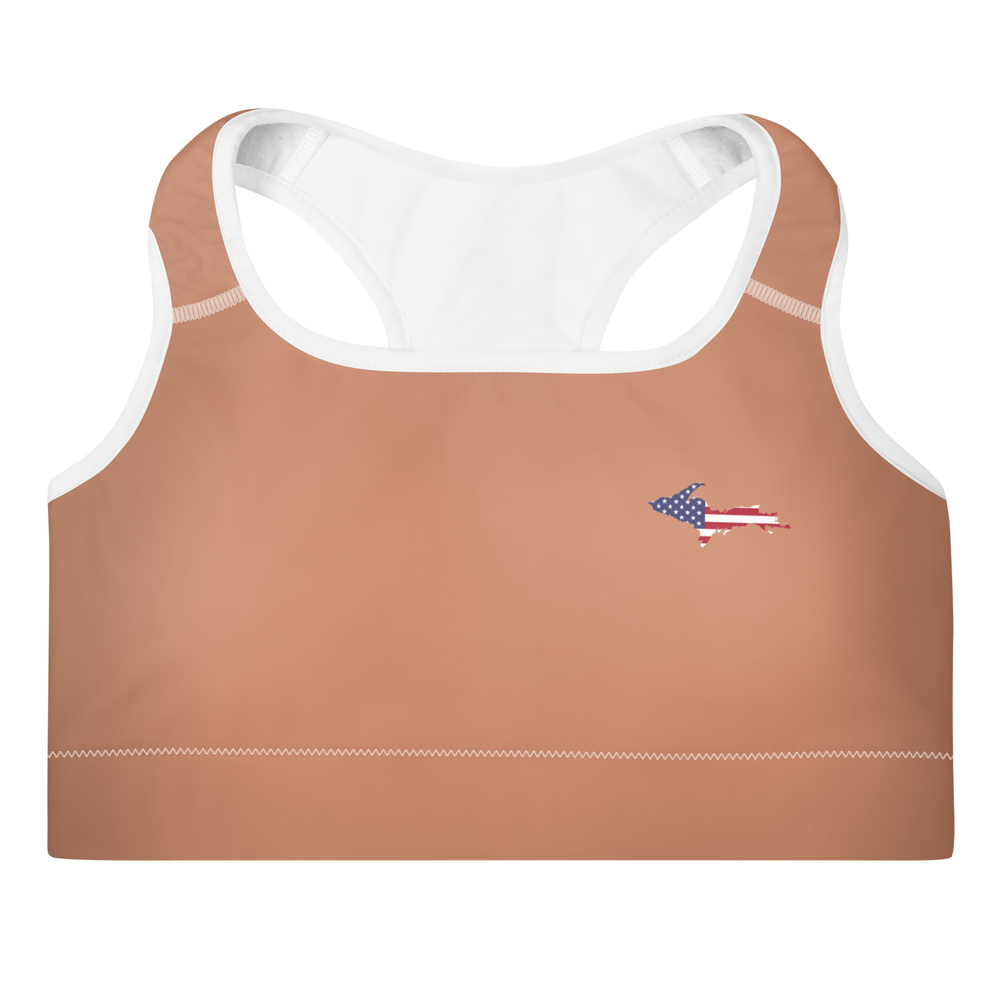 Michigan Upper Peninsula Padded Sports Bra (w/ UP USA Flag Outline) | Copper Color