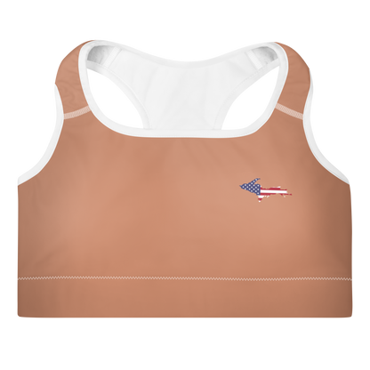 Michigan Upper Peninsula Padded Sports Bra (w/ UP USA Flag Outline) | Copper Color