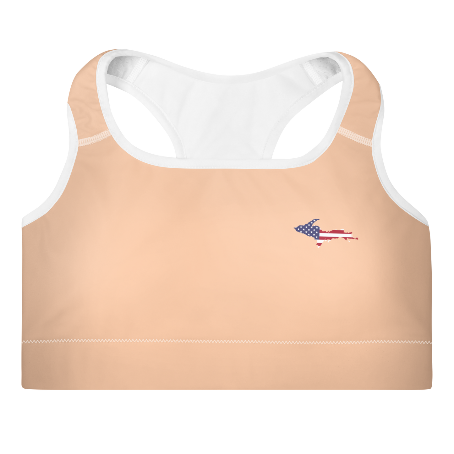 Michigan Upper Peninsula Padded Sports Bra (w/ UP USA Flag Outline) | Peach Color