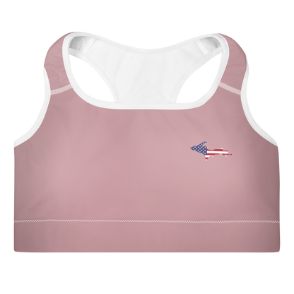 Michigan Upper Peninsula Padded Sports Bra (w/ UP USA Flag Outline) | Cherry Blossom Pink