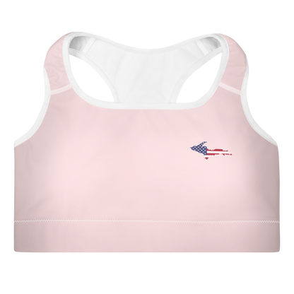 Michigan Upper Peninsula Padded Sports Bra (w/ UP USA Flag Outline) | Pale Pink