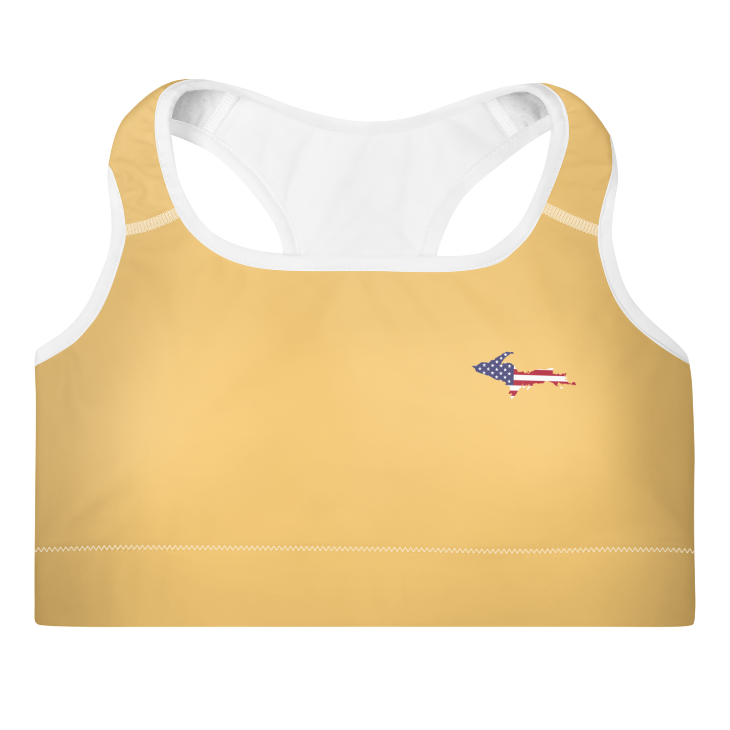 Michigan Upper Peninsula Padded Sports Bra (w/ UP USA Flag Outline) | Citrine