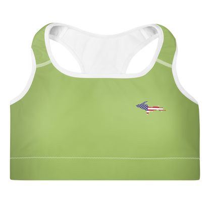 Michigan Upper Peninsula Padded Sports Bra (w/ UP USA Flag Outline) | Gooseberry Green