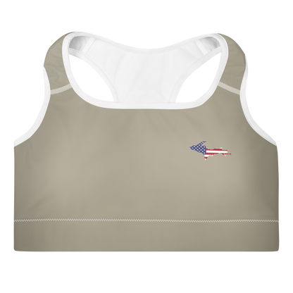 Michigan Upper Peninsula Padded Sports Bra (w/ UP USA Flag Outline) | Petoskey Stone Beige