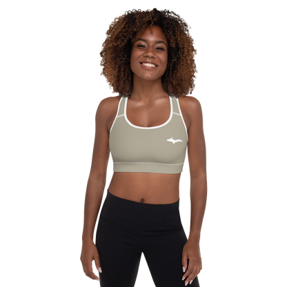 Michigan Upper Peninsula Padded Sports Bra (w/ UP Outline) | Petoskey Stone Beige