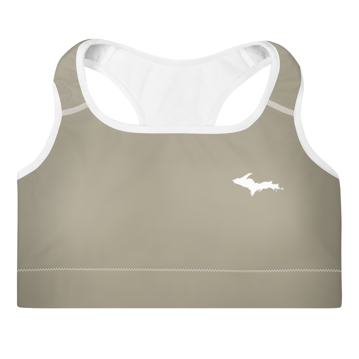 Michigan Upper Peninsula Padded Sports Bra (w/ UP Outline) | Petoskey Stone Beige