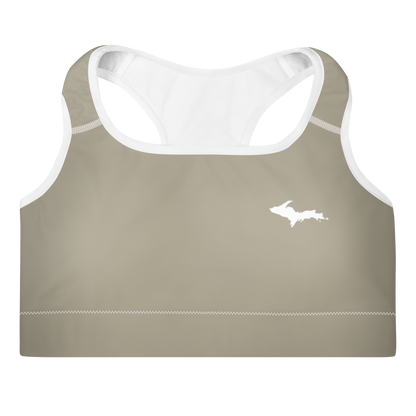 Michigan Upper Peninsula Padded Sports Bra (w/ UP Outline) | Petoskey Stone Beige