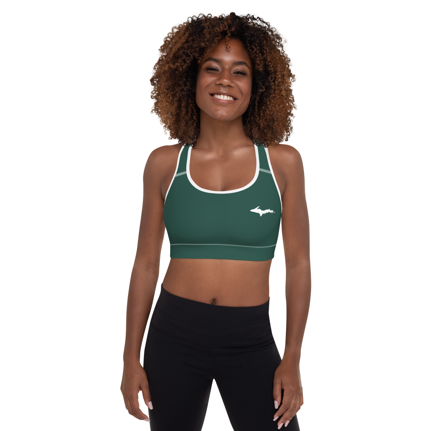 Michigan Upper Peninsula Padded Sports Bra (w/ UP Outline) | Green