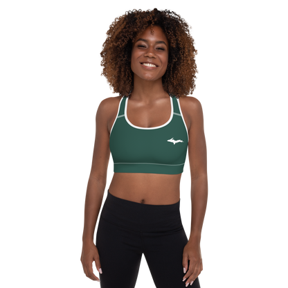 Michigan Upper Peninsula Padded Sports Bra (w/ UP Outline) | Green