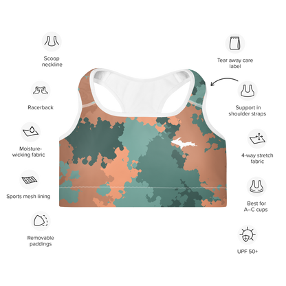 Michigan Upper Peninsula Padded Sports Bra (w/ UP Outline) | Copper Country Camo