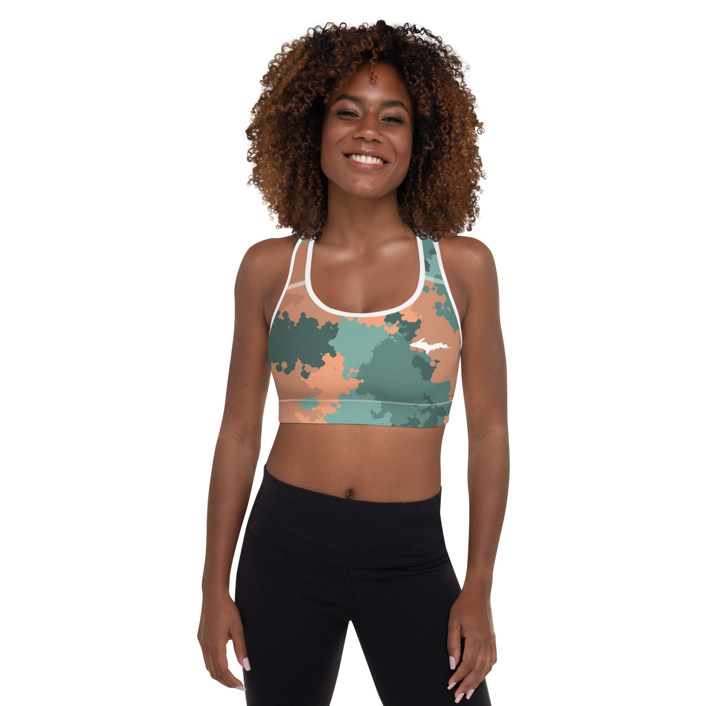 Michigan Upper Peninsula Padded Sports Bra (w/ UP Outline) | Copper Country Camo