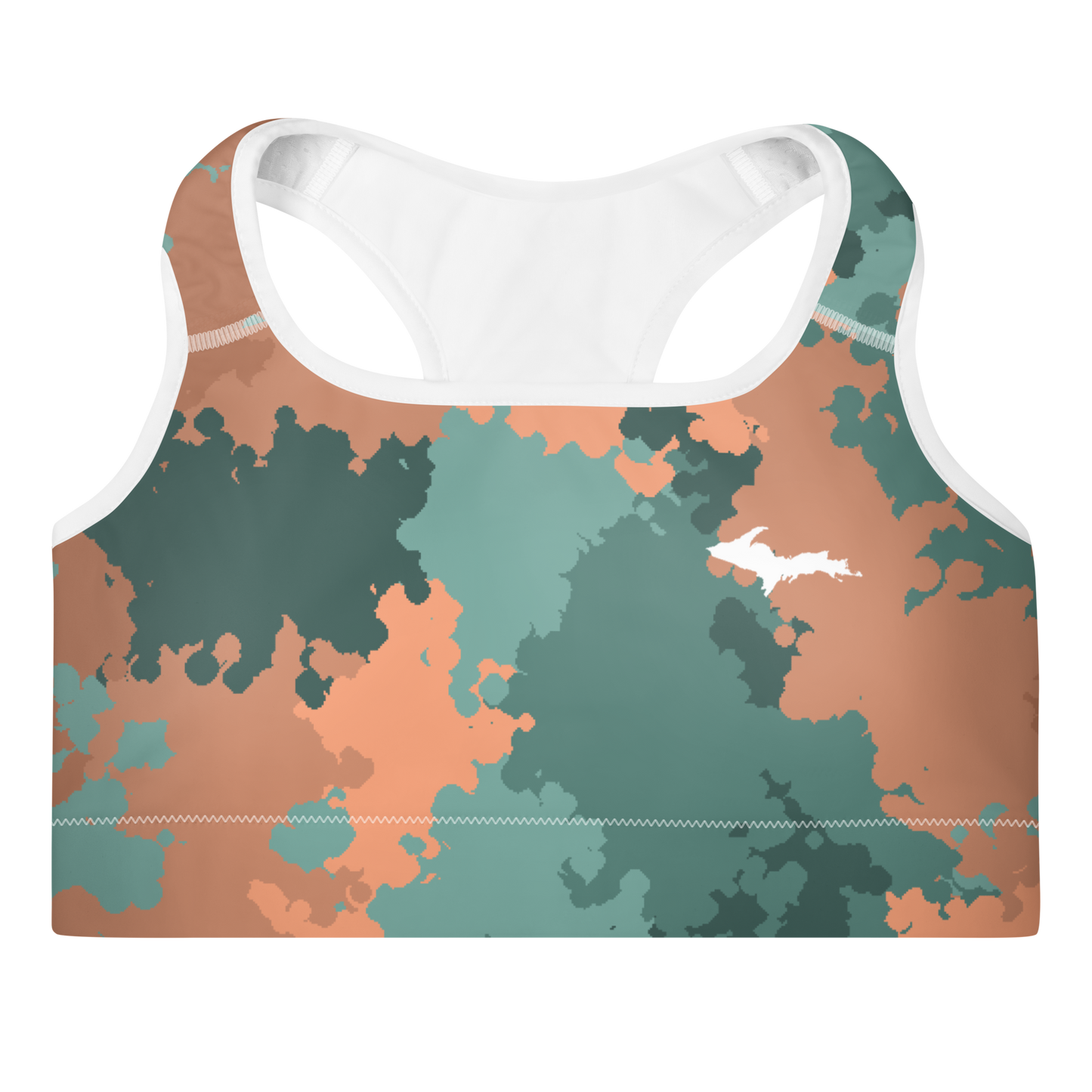 Michigan Upper Peninsula Padded Sports Bra (w/ UP Outline) | Copper Country Camo