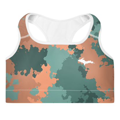 Michigan Upper Peninsula Padded Sports Bra (w/ UP Outline) | Copper Country Camo