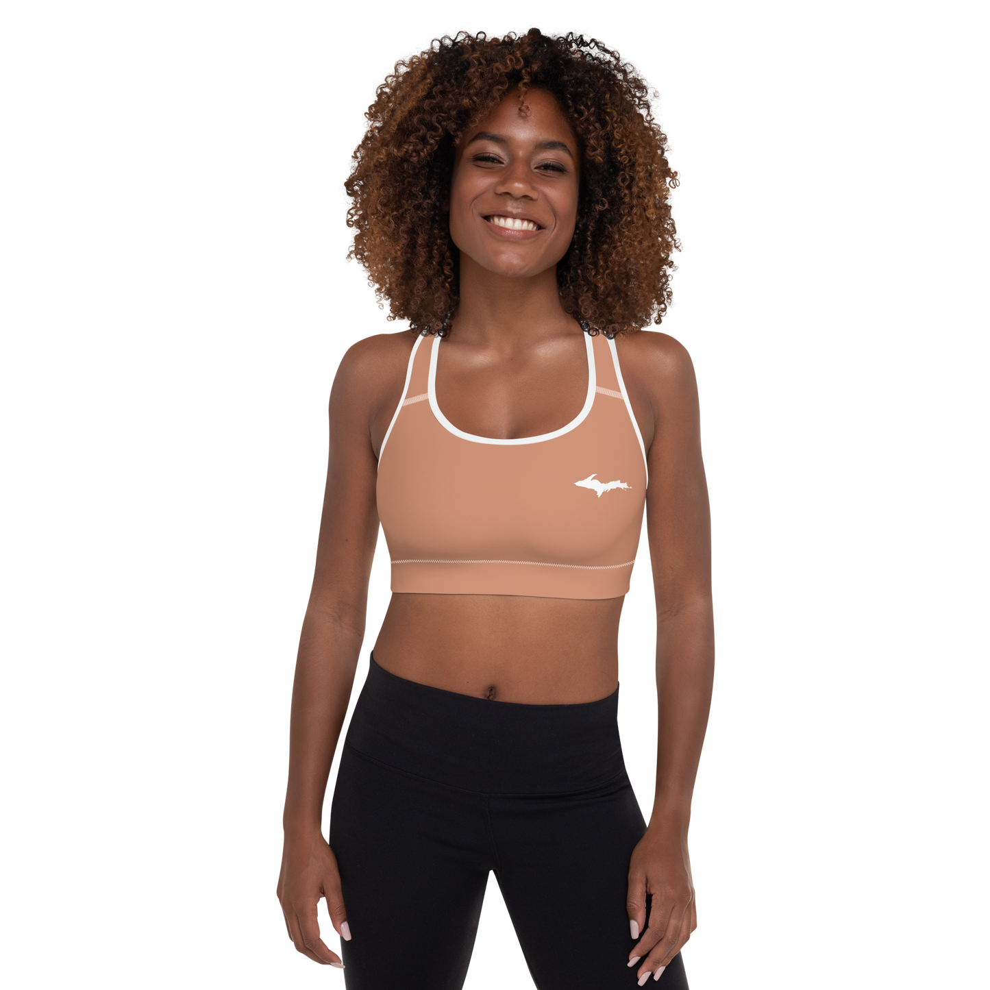 Michigan Upper Peninsula Padded Sports Bra (w/ UP Outline) | Copper Color