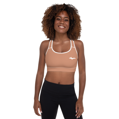 Michigan Upper Peninsula Padded Sports Bra (w/ UP Outline) | Copper Color