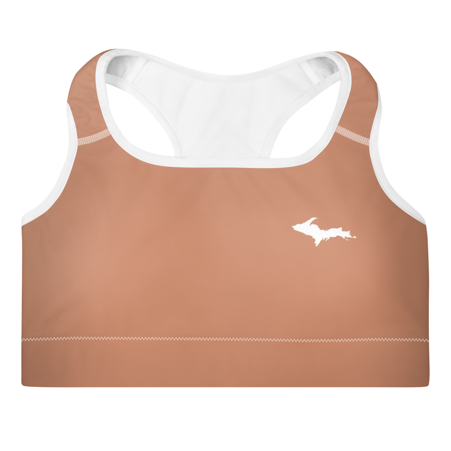 Michigan Upper Peninsula Padded Sports Bra (w/ UP Outline) | Copper Color