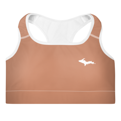 Michigan Upper Peninsula Padded Sports Bra (w/ UP Outline) | Copper Color