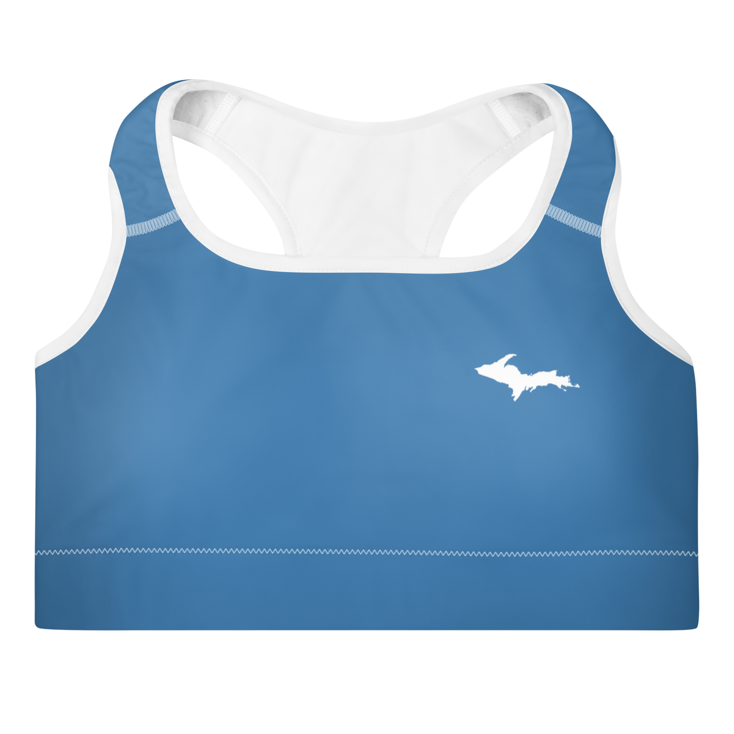 Michigan Upper Peninsula Padded Sports Bra (w/ UP Outline) | Lake Superior Blue