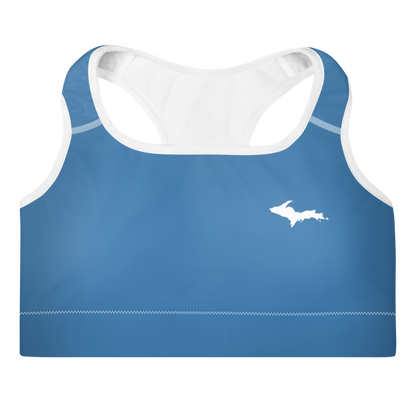 Michigan Upper Peninsula Padded Sports Bra (w/ UP Outline) | Lake Superior Blue