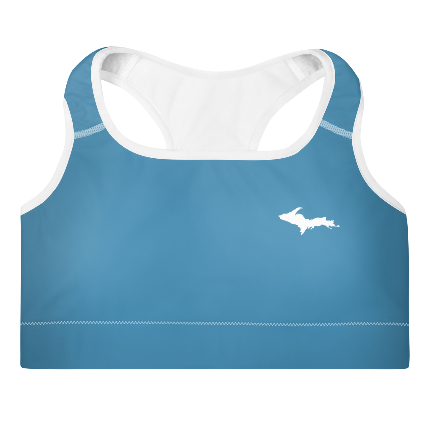 Michigan Upper Peninsula Padded Sports Bra (w/ UP Outline) | Lake Michigan Blue