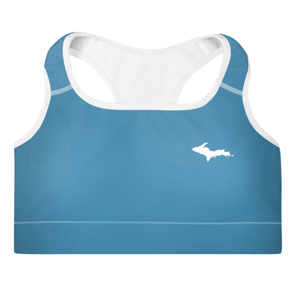 Michigan Upper Peninsula Padded Sports Bra (w/ UP Outline) | Lake Michigan Blue