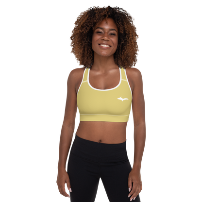 Michigan Upper Peninsula Padded Sports Bra (w/ UP Outline) | Plum Yellow