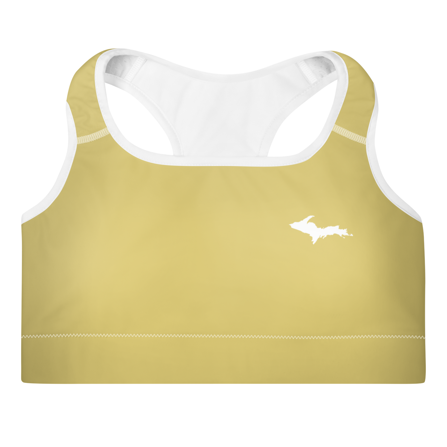 Michigan Upper Peninsula Padded Sports Bra (w/ UP Outline) | Plum Yellow