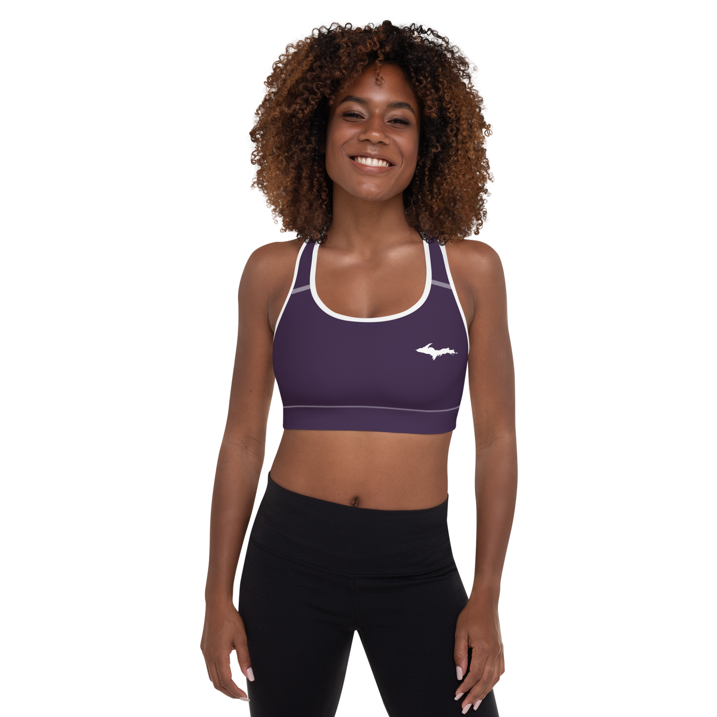 Michigan Upper Peninsula Padded Sports Bra (w/ UP Outline) | Blackcurrant Color